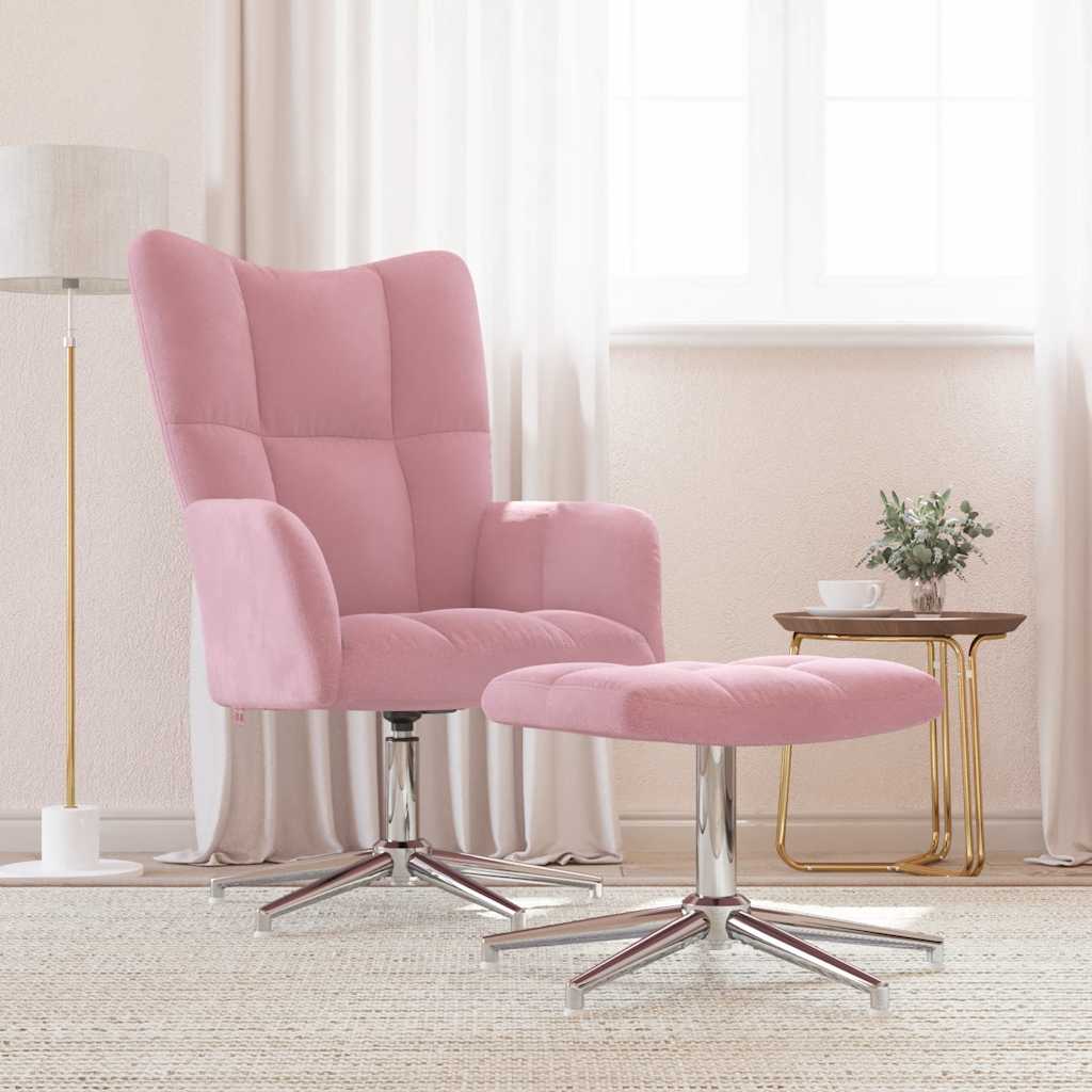 Chaise de relaxation avec tabouret Rose Velours - XIOS