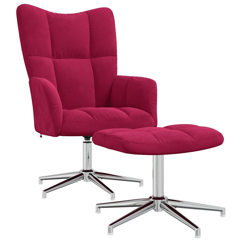 Chaise de relaxation avec tabouret Rouge bordeaux Velours - XIOS