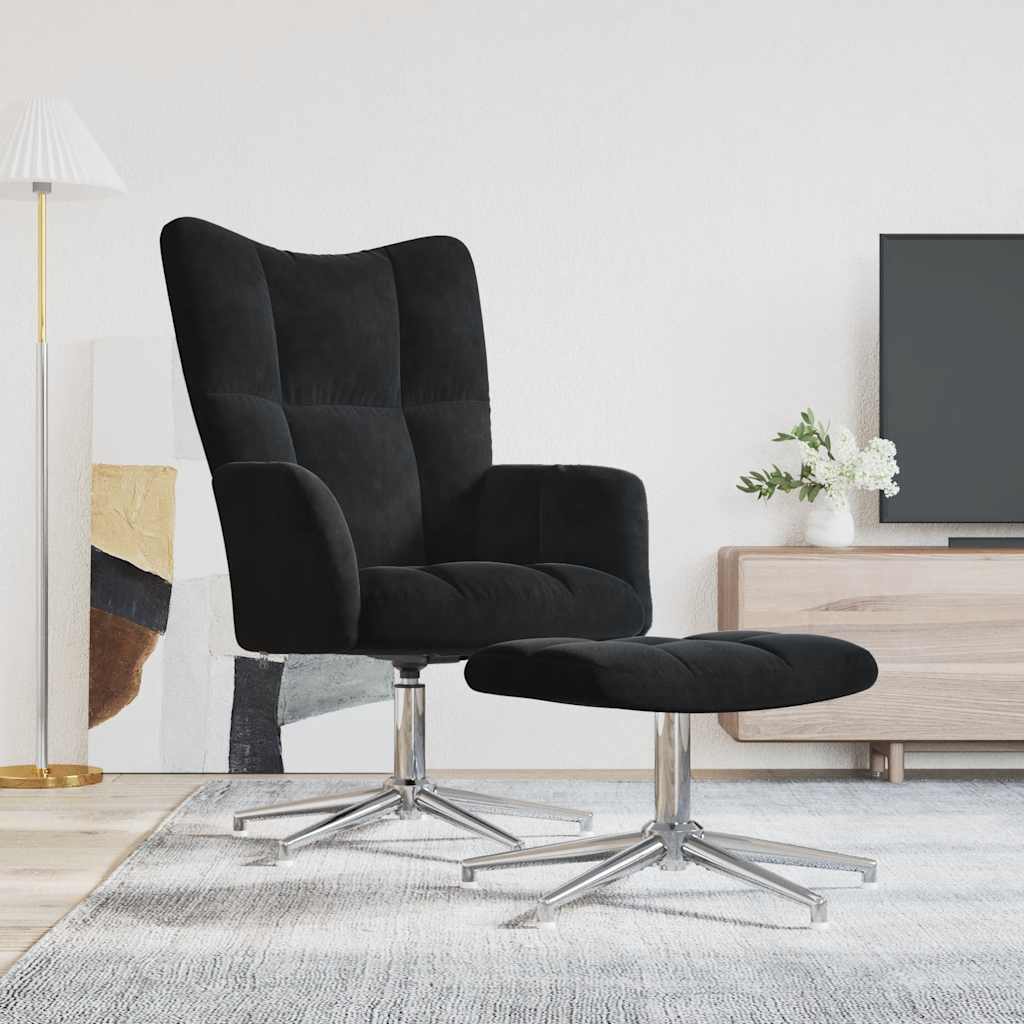 Chaise de relaxation avec tabouret Noir Velours - XIOS