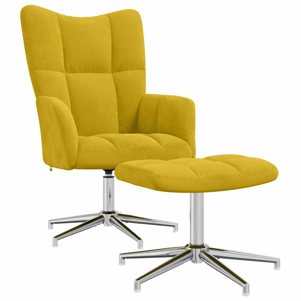 Chaise de relaxation avec tabouret Jaune moutarde Velours - XIOS