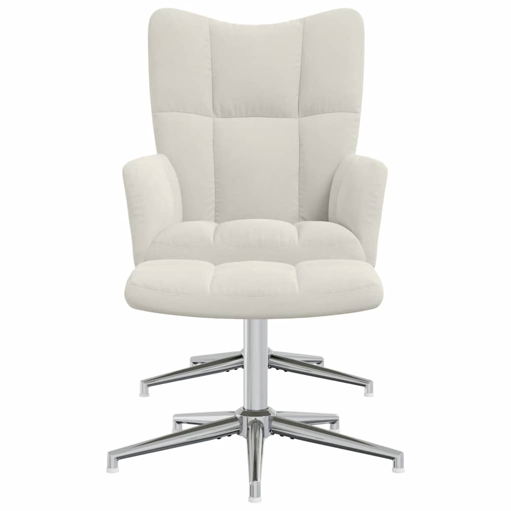 Chaise de relaxation avec tabouret Blanc crème Velours - XIOS