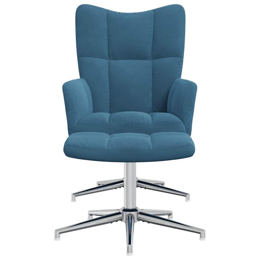 Chaise de relaxation avec tabouret Bleu Velours - XIOS