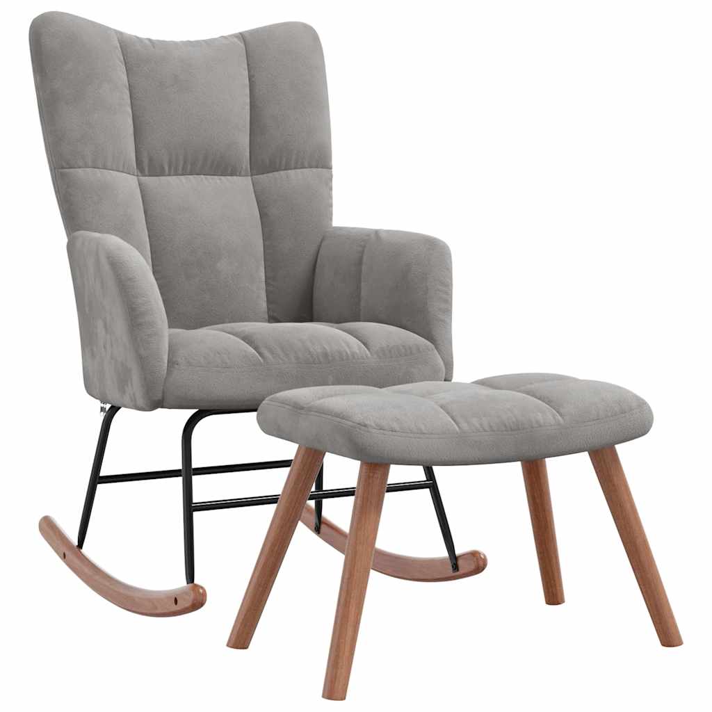 Chaise à bascule avec repose-pied Gris clair Velours - XIOS