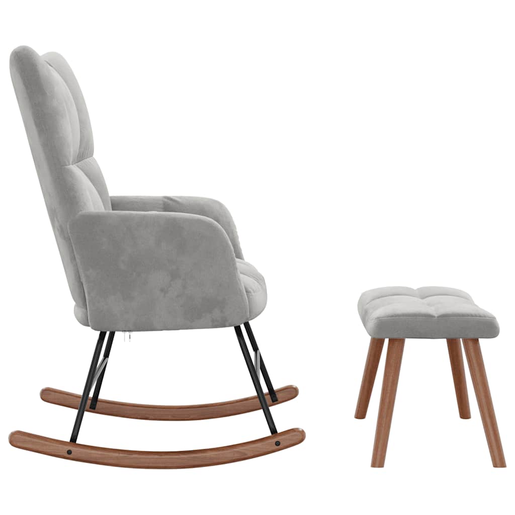 Chaise à bascule avec repose-pied Gris clair Velours - XIOS