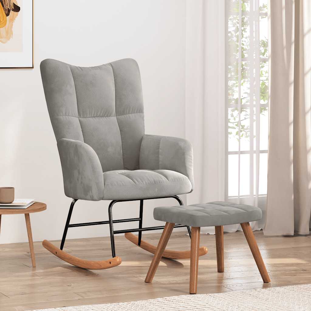 Chaise à bascule avec repose-pied Gris clair Velours - XIOS