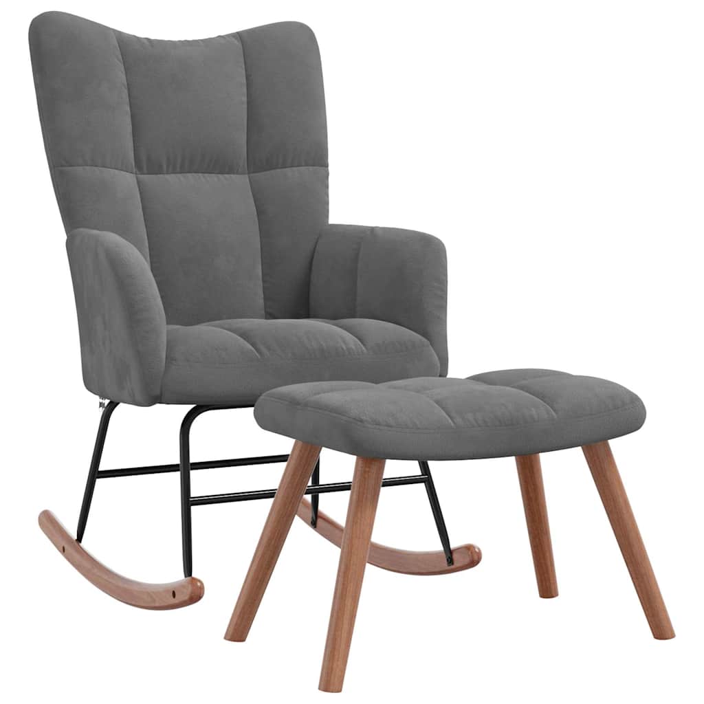 Chaise à bascule avec repose-pied Gris foncé Velours - XIOS