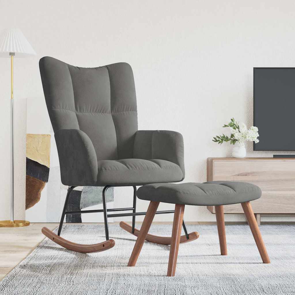 Chaise à bascule avec repose-pied Gris foncé Velours - XIOS