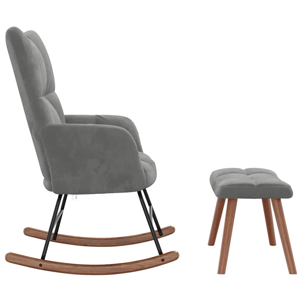Chaise à bascule avec repose-pied Gris foncé Velours - XIOS
