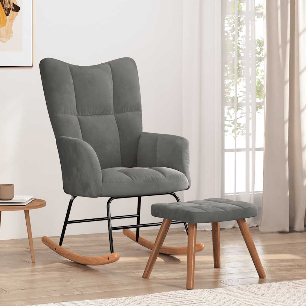Chaise à bascule avec repose-pied Gris foncé Velours - XIOS