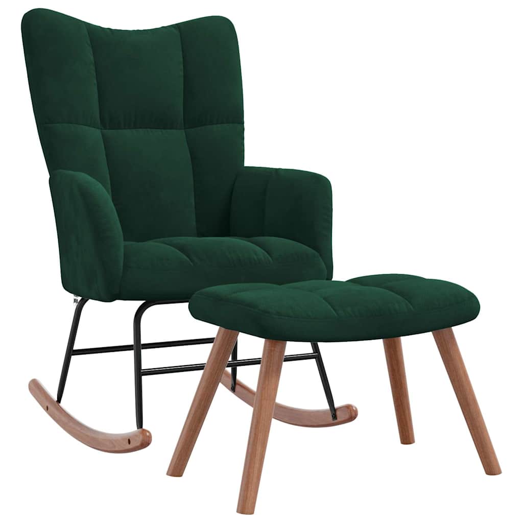 Chaise à bascule avec repose-pied Vert foncé Velours - XIOS