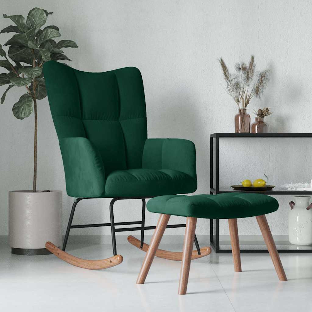 Chaise à bascule avec repose-pied Vert foncé Velours - XIOS