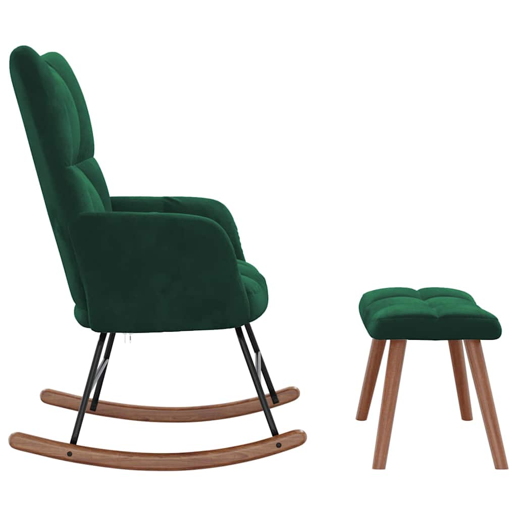 Chaise à bascule avec repose-pied Vert foncé Velours - XIOS