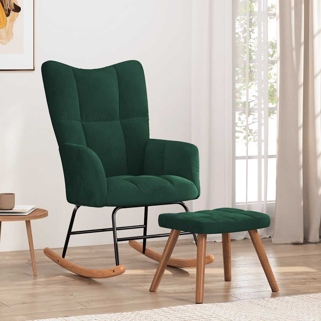 Chaise à bascule avec repose-pied Vert foncé Velours - XIOS