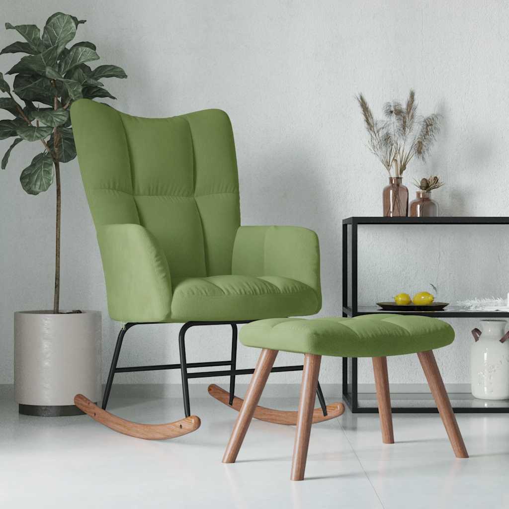 Chaise à bascule avec repose-pied Vert clair Velours - XIOS