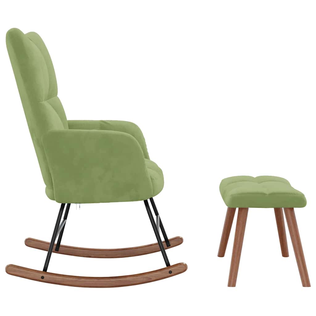Chaise à bascule avec repose-pied Vert clair Velours - XIOS