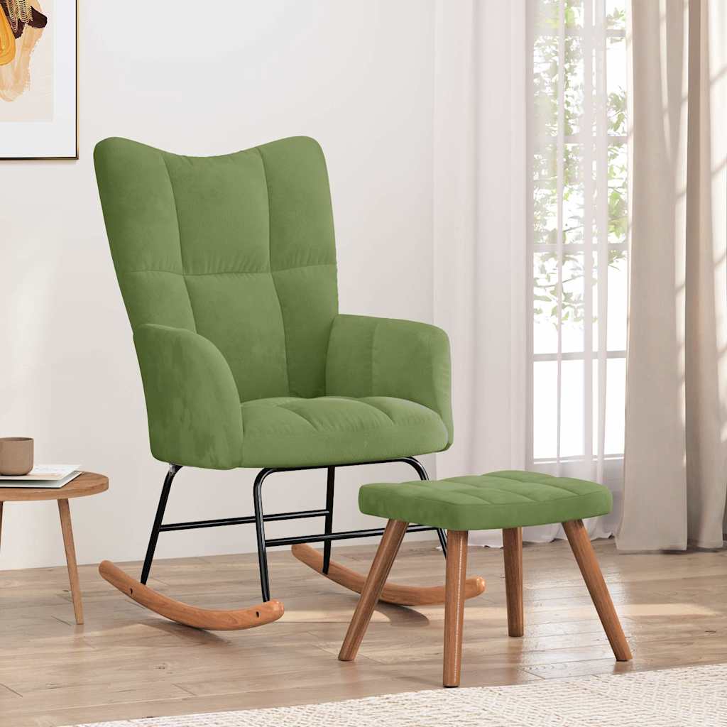 Chaise à bascule avec repose-pied Vert clair Velours - XIOS