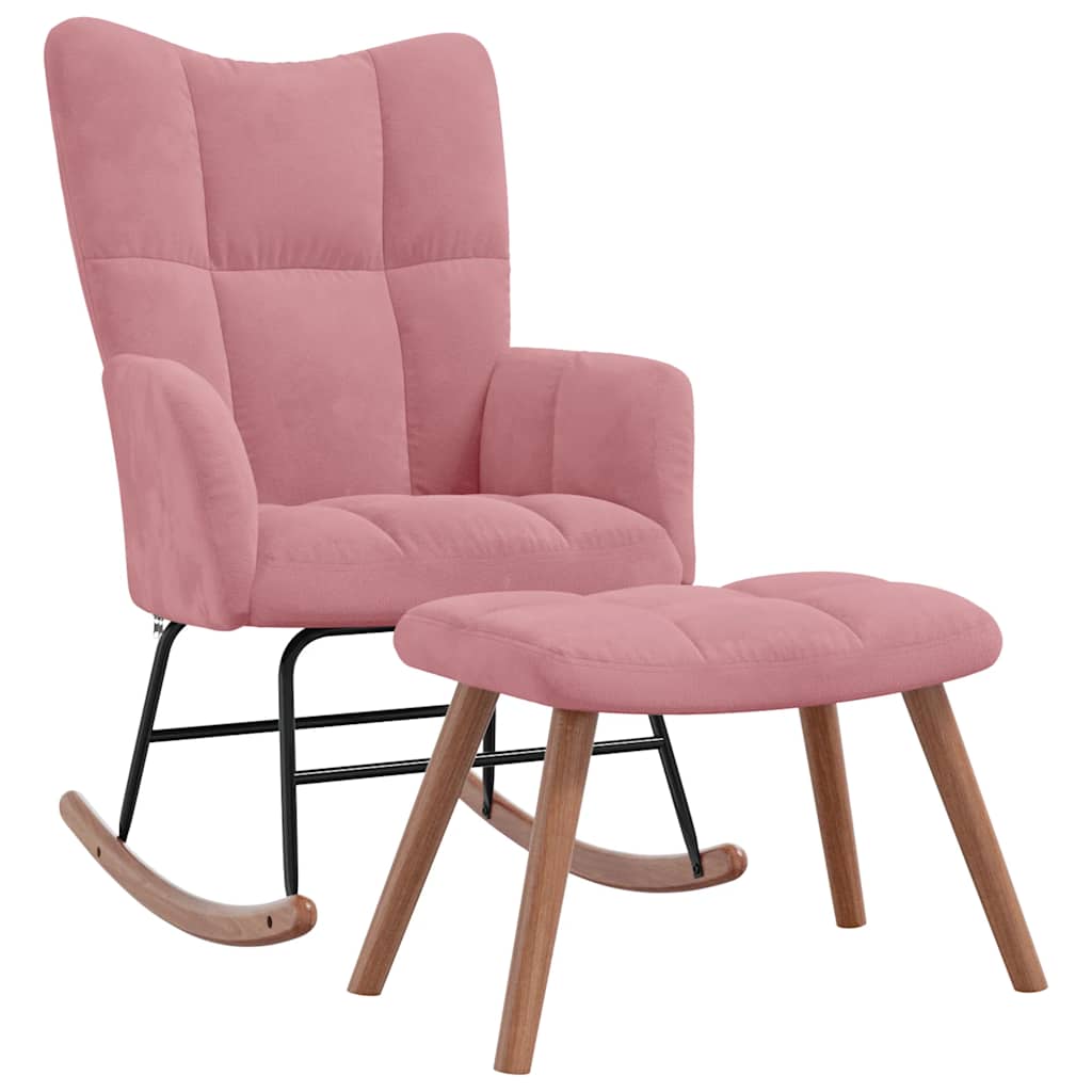 Chaise à bascule avec repose-pied Rose Velours - XIOS