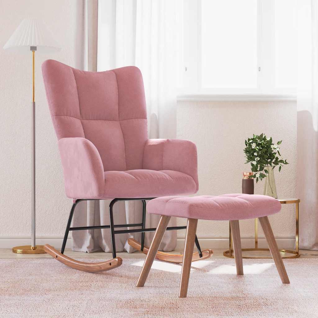 Chaise à bascule avec repose-pied Rose Velours - XIOS