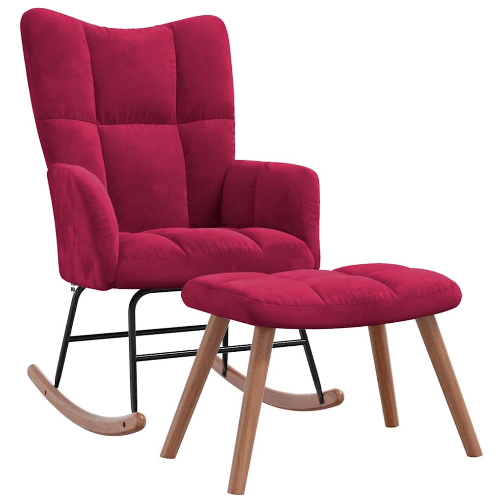Chaise à bascule avec repose-pied Rouge bordeaux Velours - XIOS