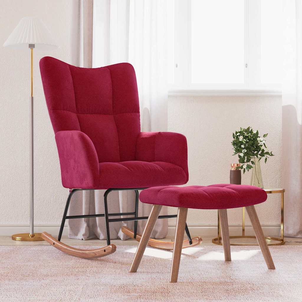 Chaise à bascule avec repose-pied Rouge bordeaux Velours - XIOS