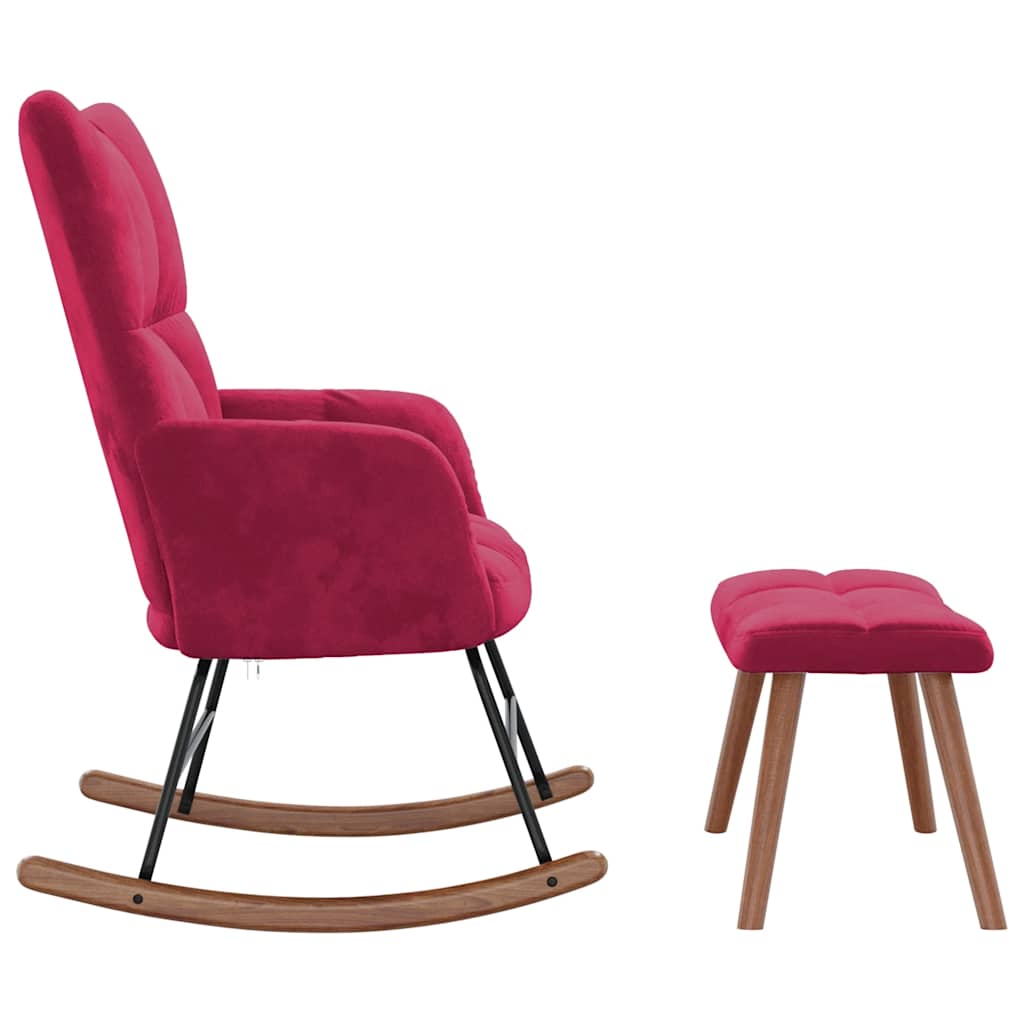Chaise à bascule avec repose-pied Rouge bordeaux Velours - XIOS