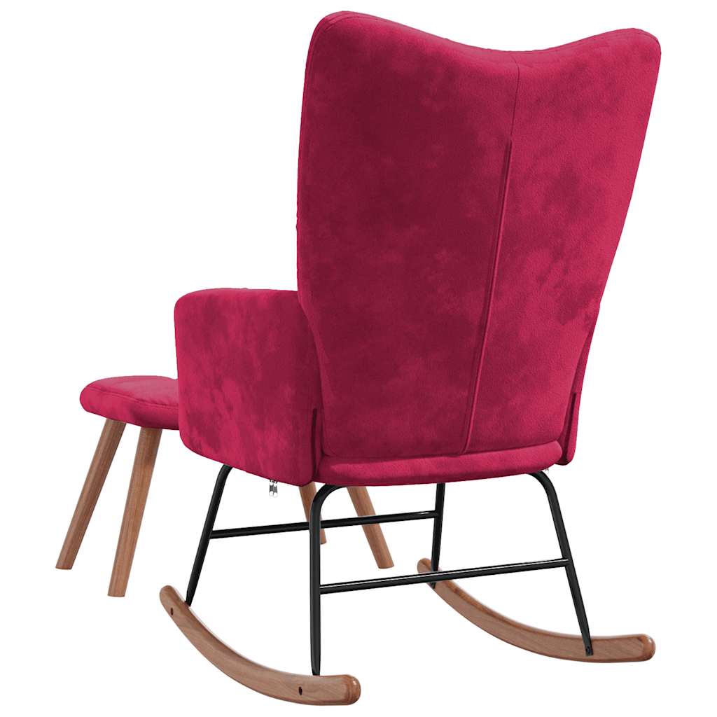 Chaise à bascule avec repose-pied Rouge bordeaux Velours - XIOS