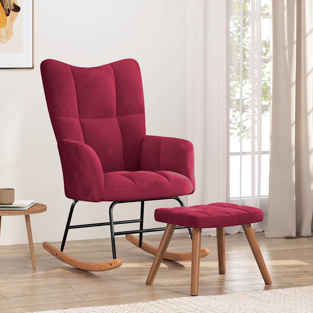 Chaise à bascule avec repose-pied Rouge bordeaux Velours - XIOS