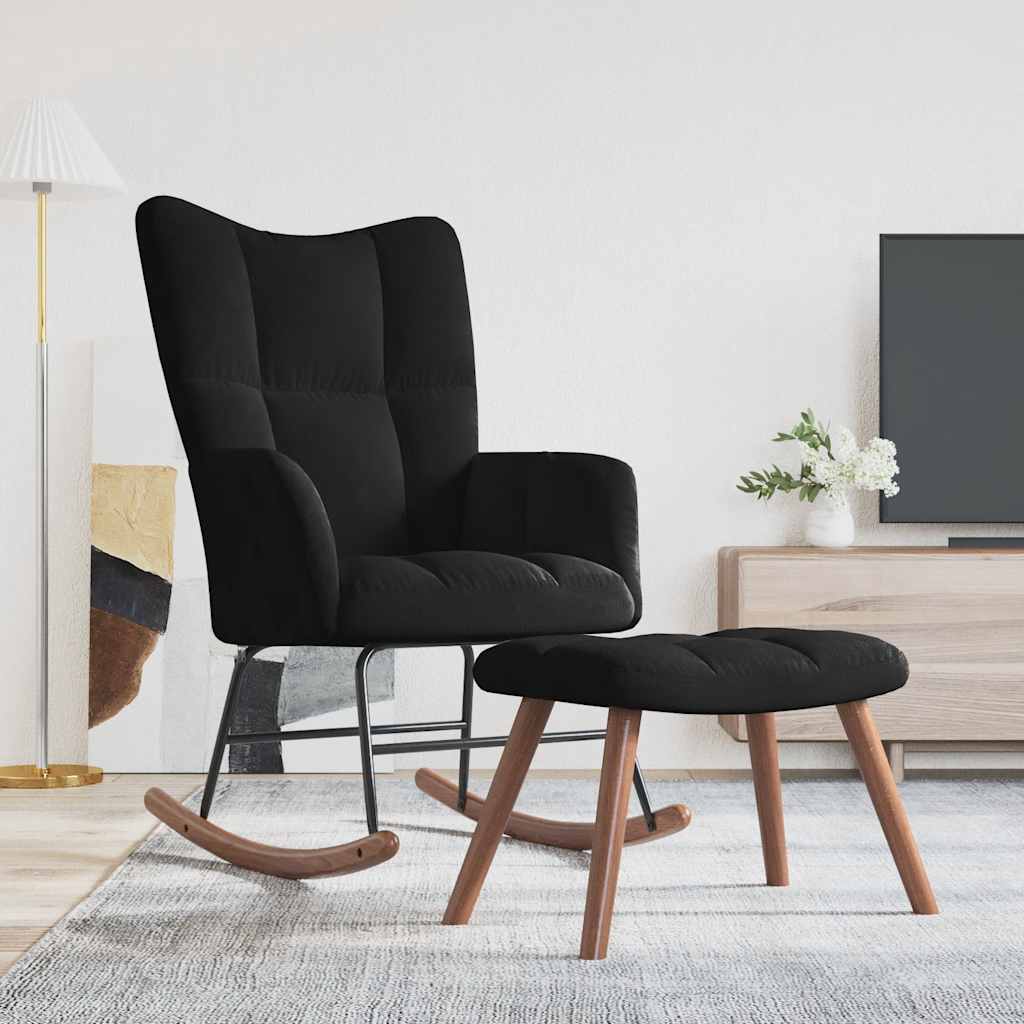 Chaise à bascule avec repose-pied Noir Velours - XIOS