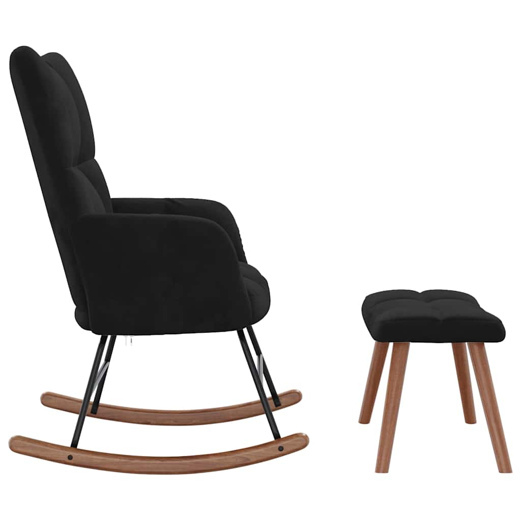 Chaise à bascule avec repose-pied Noir Velours - XIOS