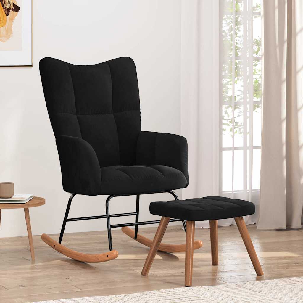 Chaise à bascule avec repose-pied Noir Velours - XIOS