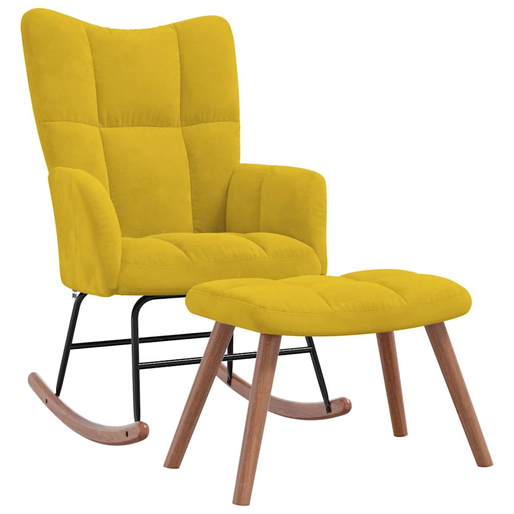 Chaise à bascule avec repose-pied Jaune moutarde Velours - XIOS