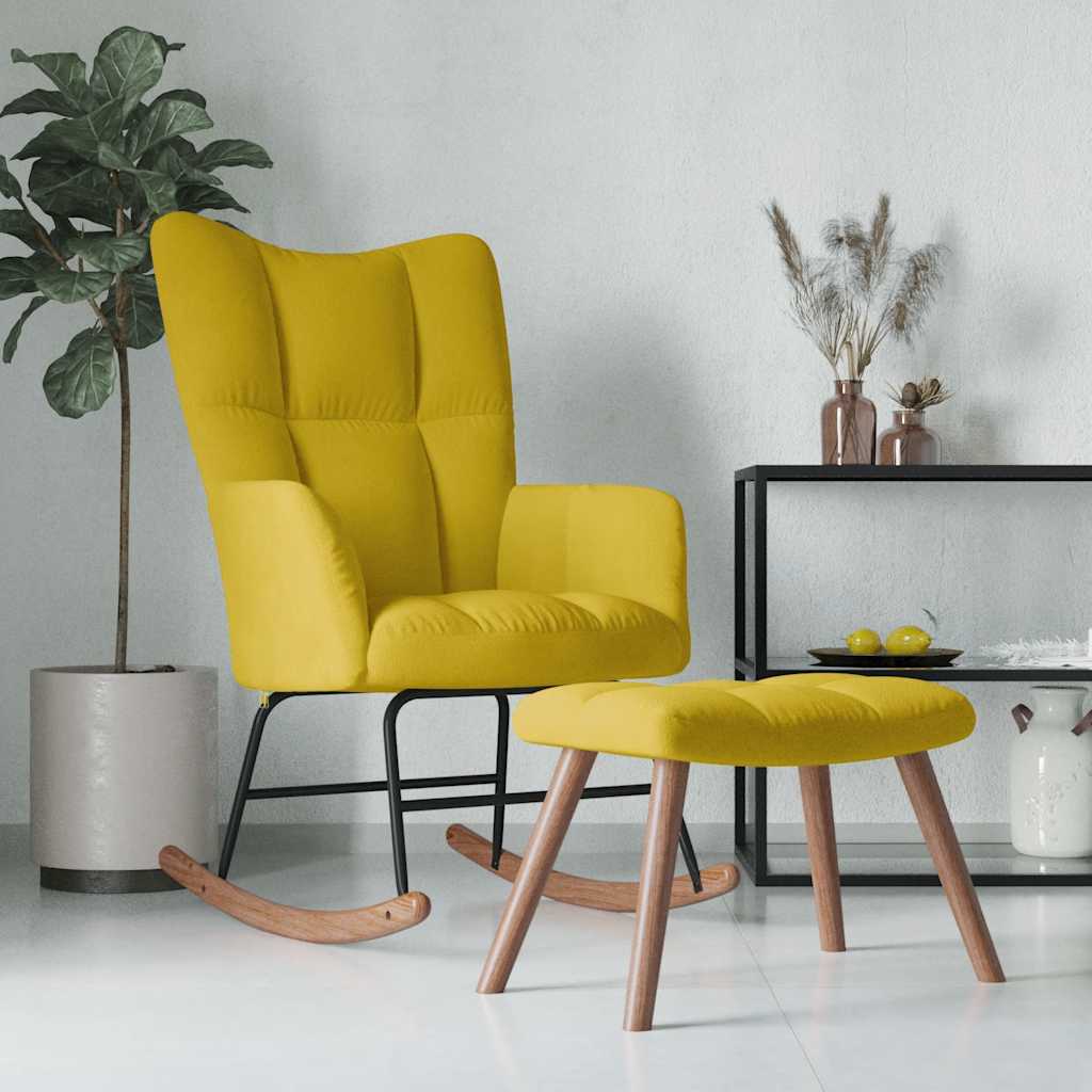 Chaise à bascule avec repose-pied Jaune moutarde Velours - XIOS