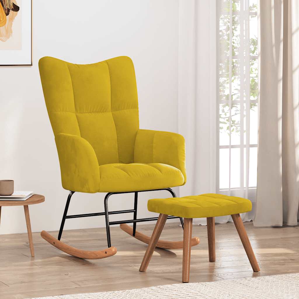 Chaise à bascule avec repose-pied Jaune moutarde Velours - XIOS