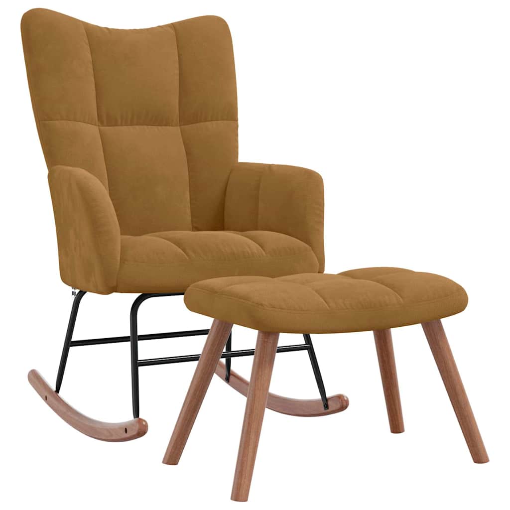 Chaise à bascule avec tabouret en velours marron