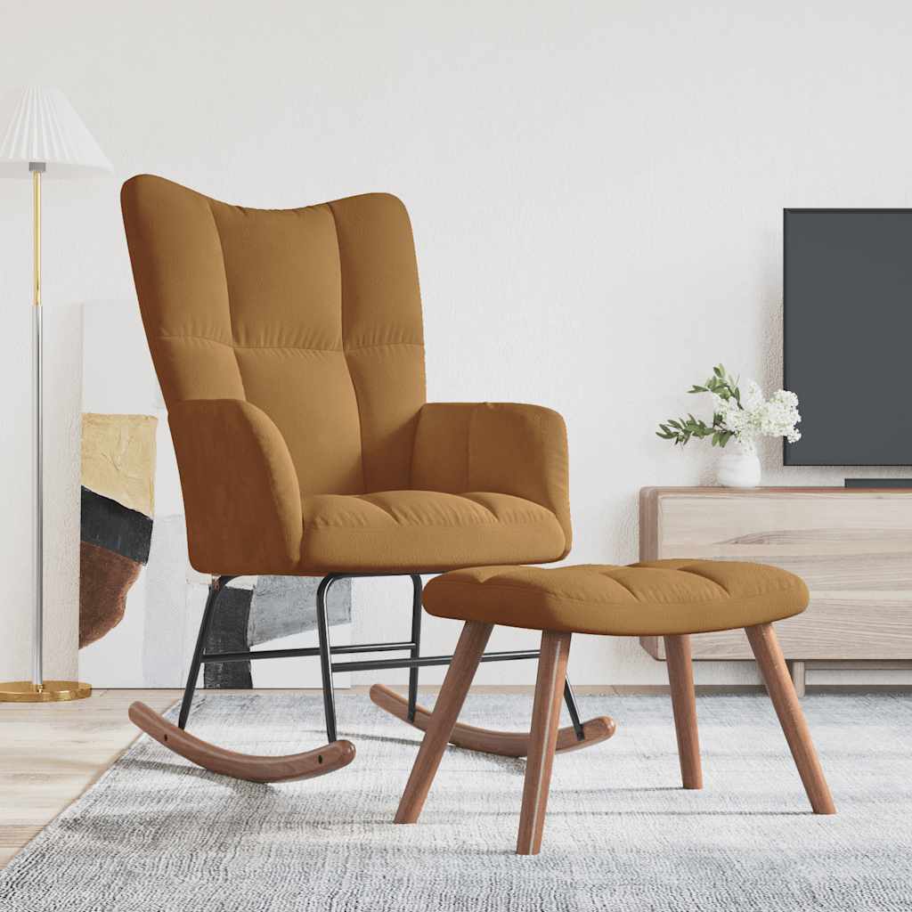 Chaise à bascule avec tabouret en velours marron