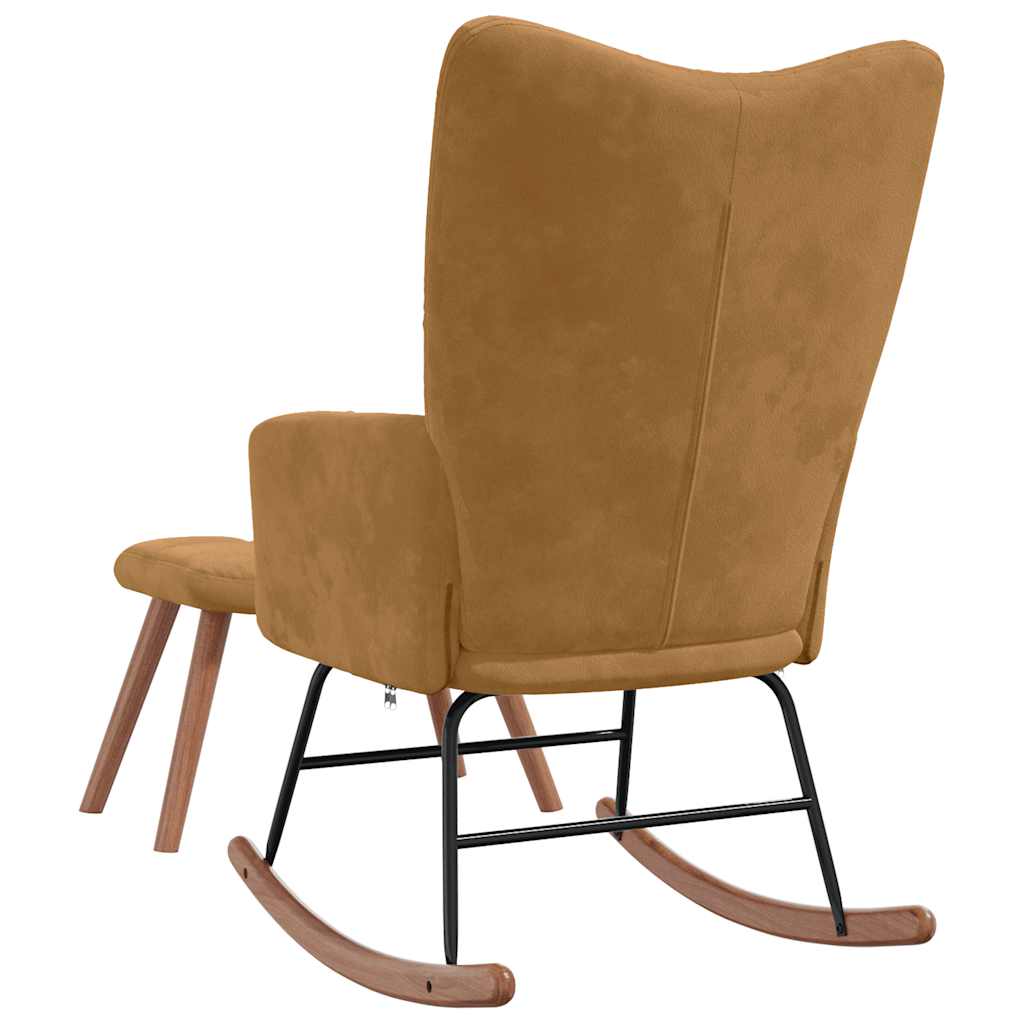 Chaise à bascule avec tabouret en velours marron