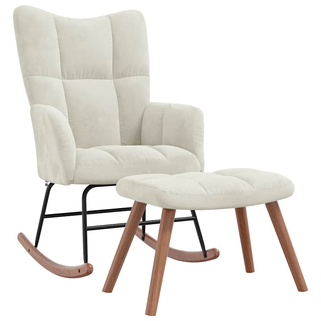 Chaise à bascule avec repose-pied Blanc crème Velours