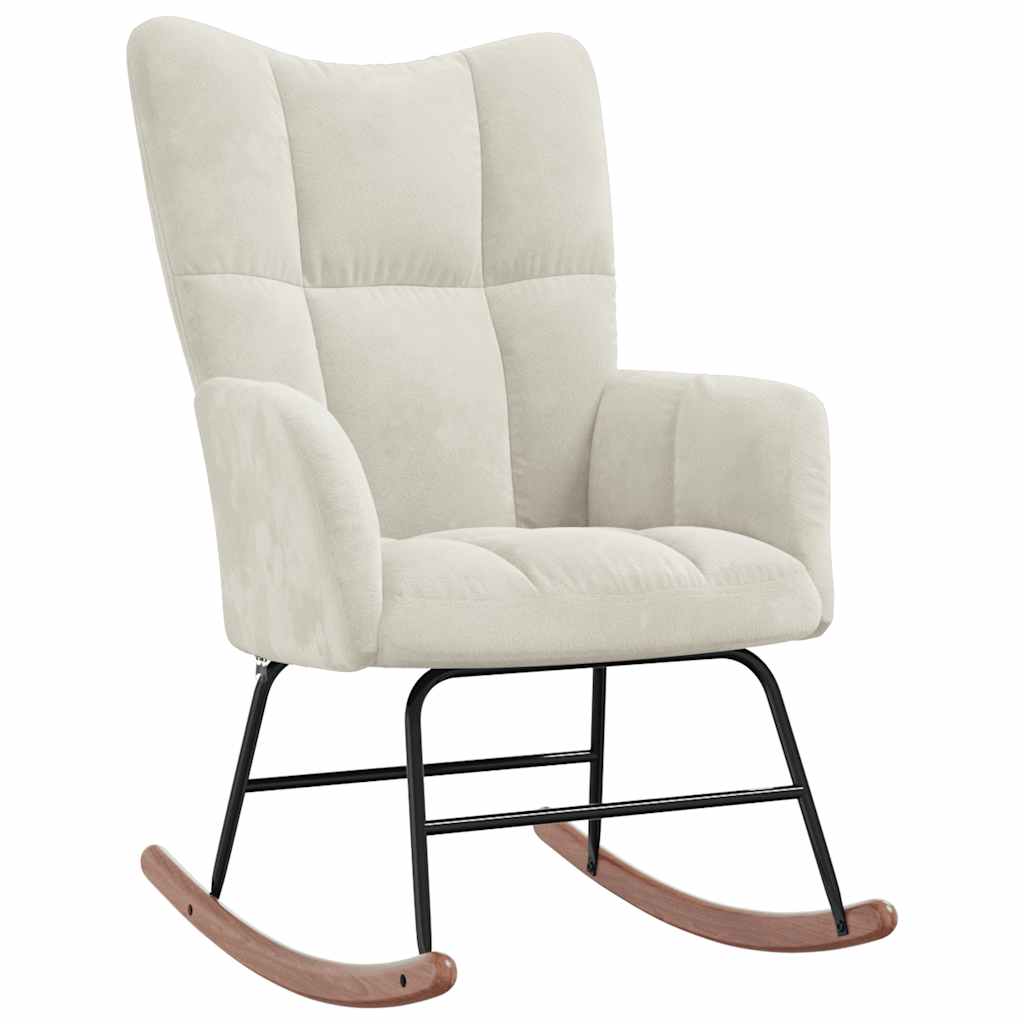 Chaise à bascule avec repose-pied Blanc crème Velours