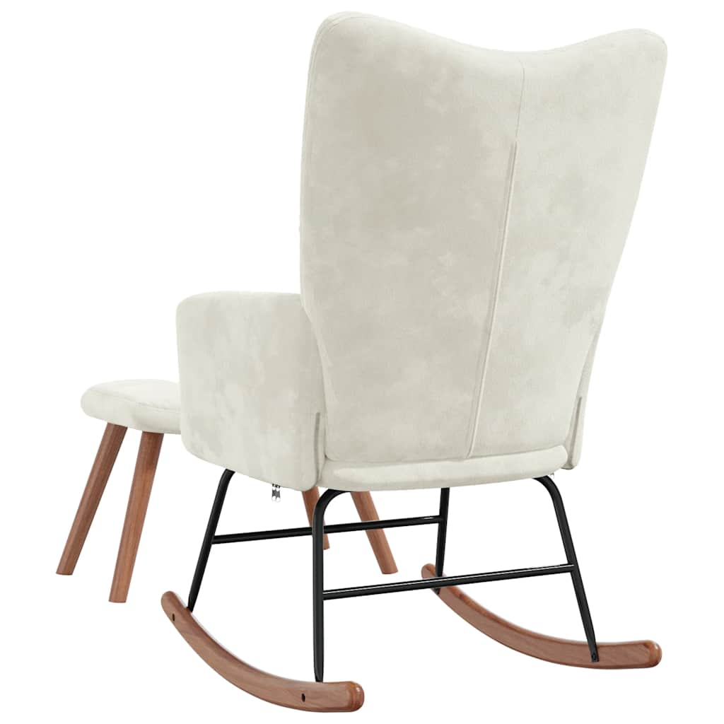 Chaise à bascule avec repose-pied Blanc crème Velours