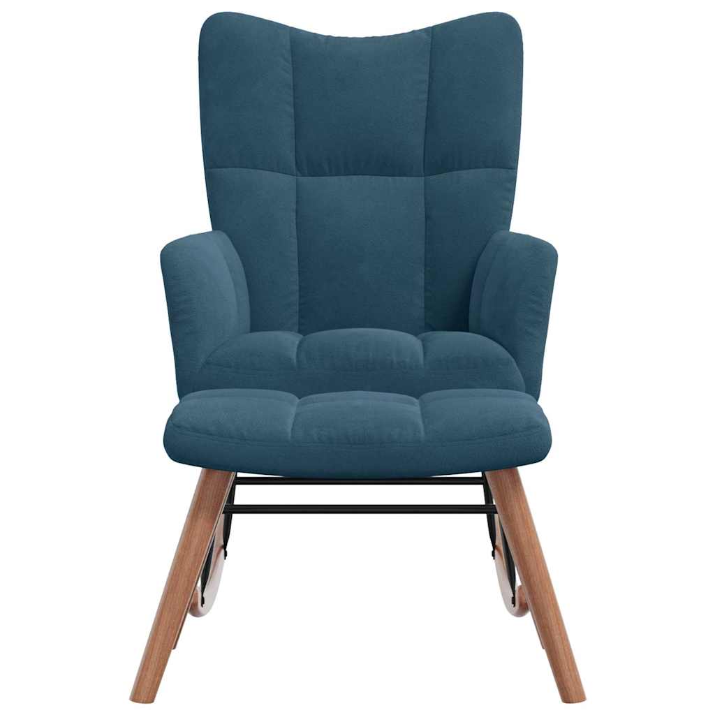 Chaise à bascule avec tabouret en velours bleu