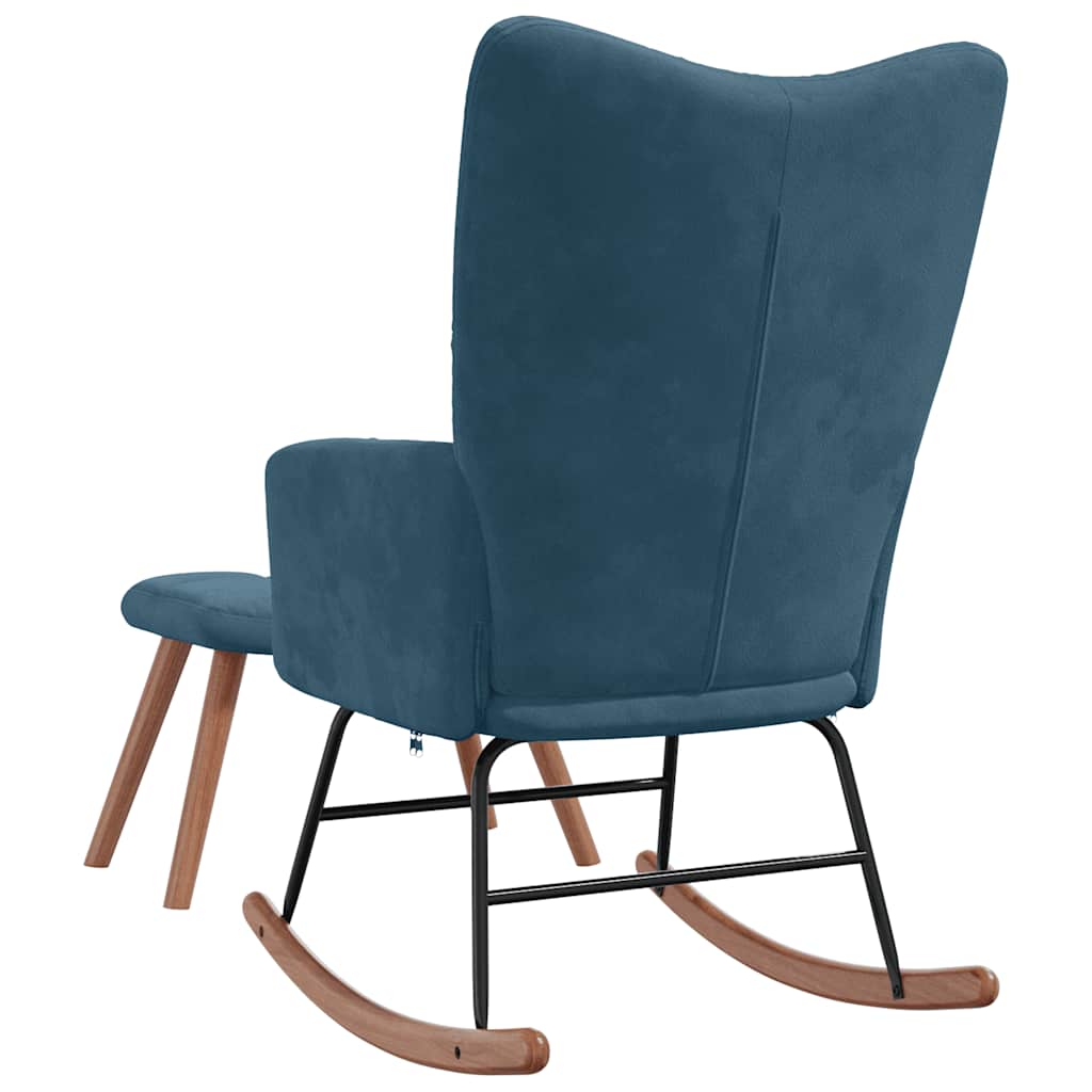 Chaise à bascule avec tabouret en velours bleu