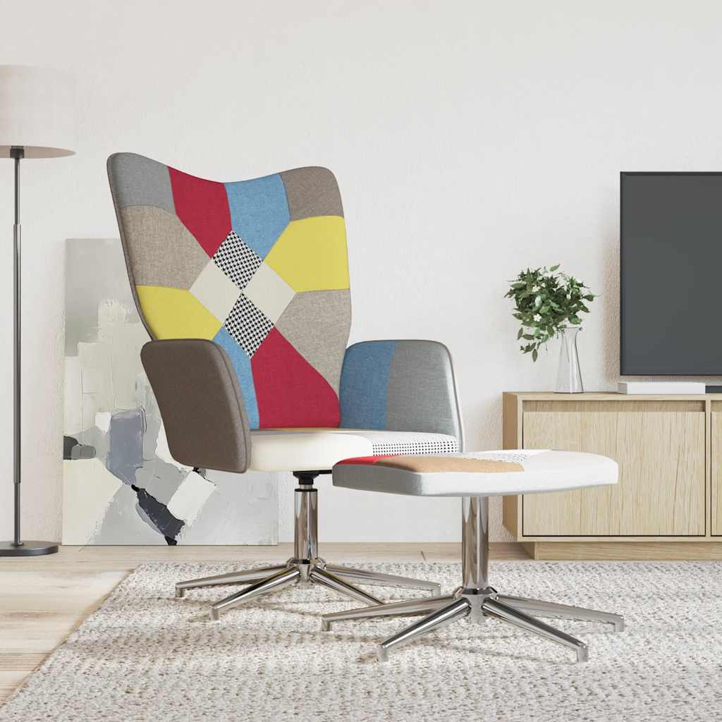 Chaise de relaxation avec tabouret Patchwork Tissu - XIOS