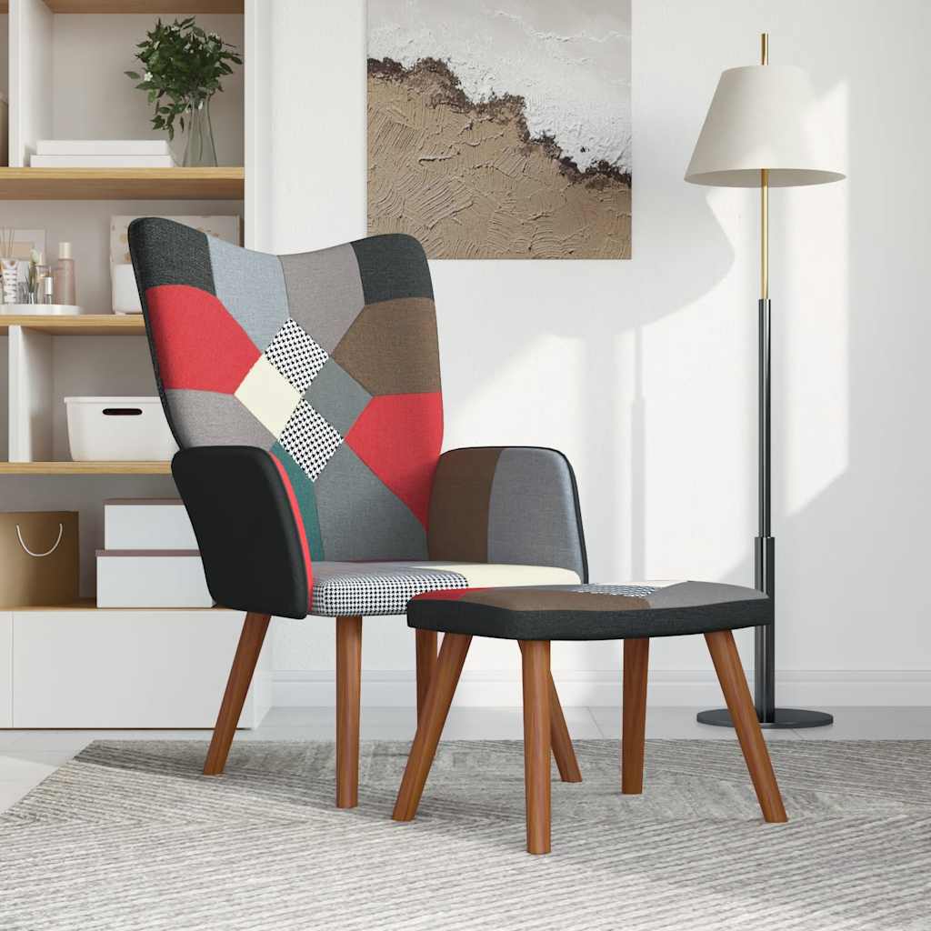 Chaise de relaxation avec repose-pied Patchwork Tissu