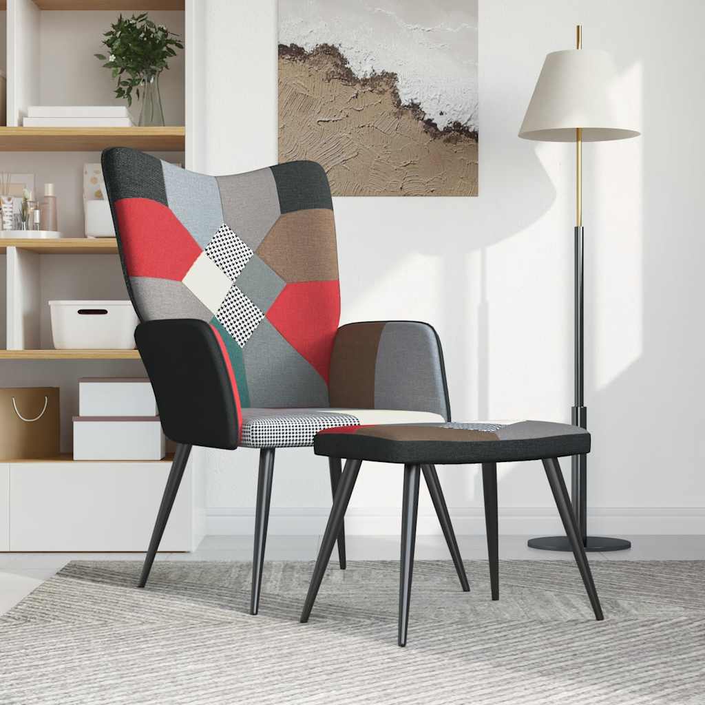 Chaise de relaxation avec tabouret Patchwork Tissu - XIOS