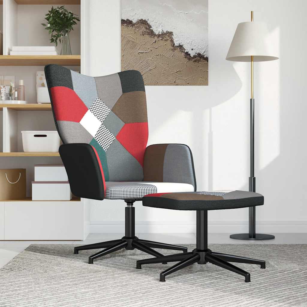 Chaise de relaxation avec tabouret Patchwork Tissu - XIOS