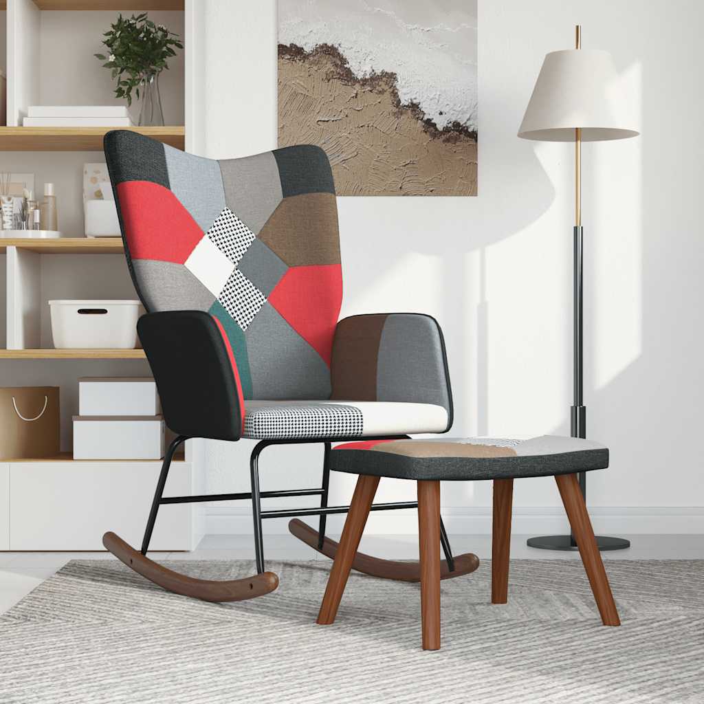 Chaise à bascule avec tabouret Patchwork Tissu - XIOS