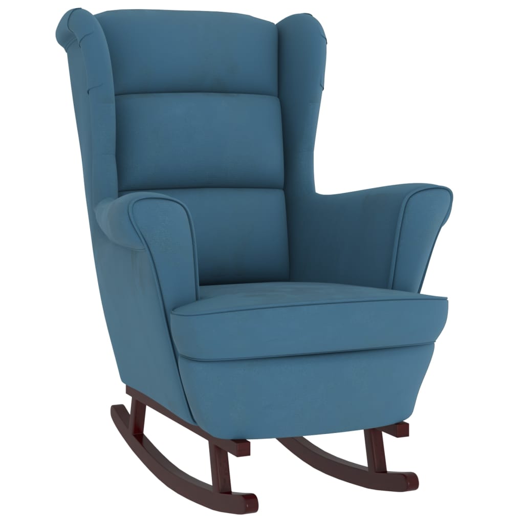 Fauteuil à bascule et pieds en bois massif d'hévéa Bleu Velours - XIOS