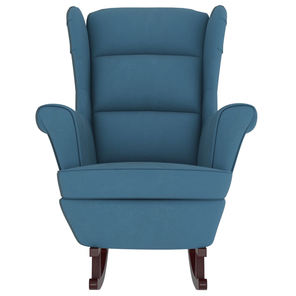 Fauteuil à bascule et pieds en bois massif d'hévéa Bleu Velours - XIOS