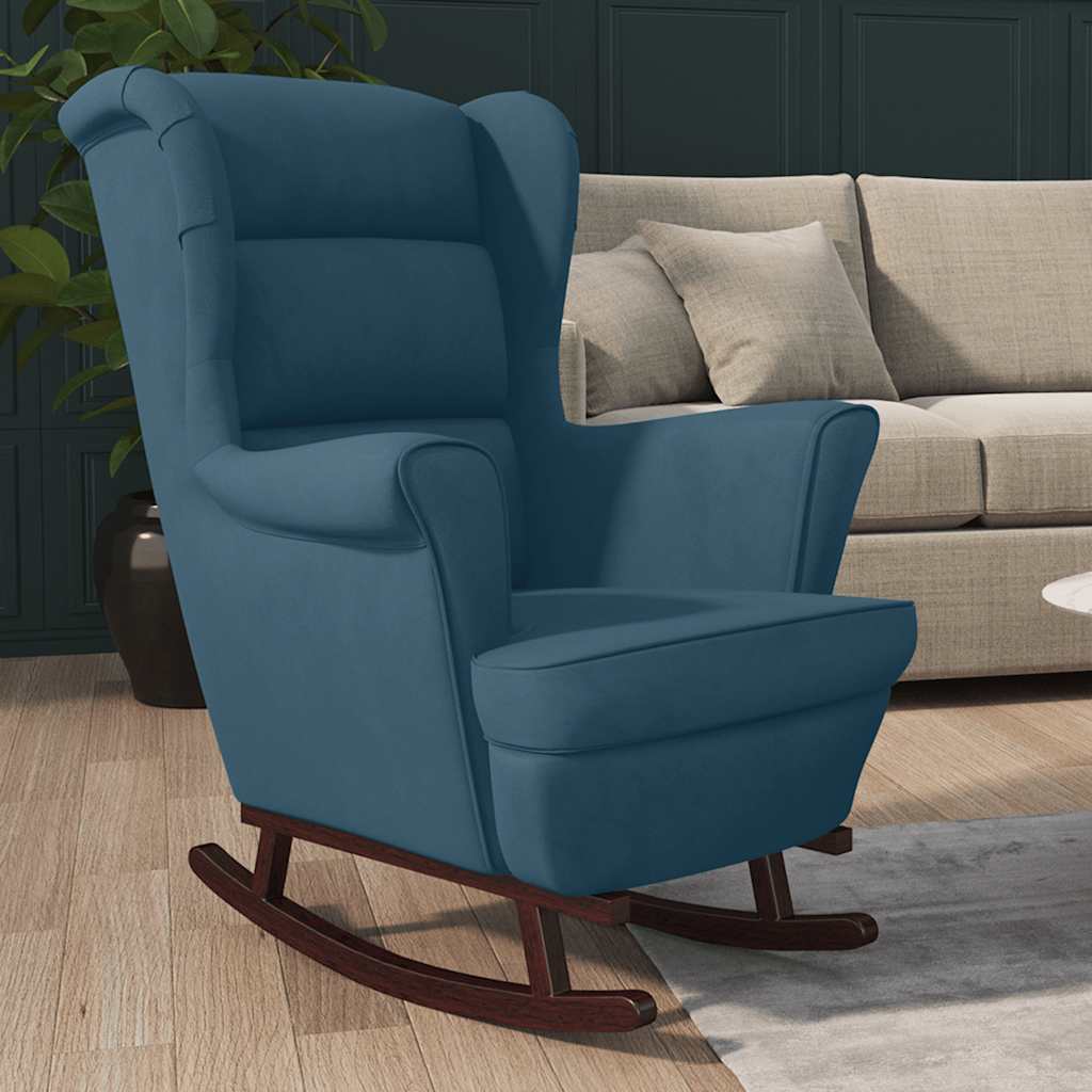 Fauteuil à bascule à oreilles en velours bleu bois massif - XIOS