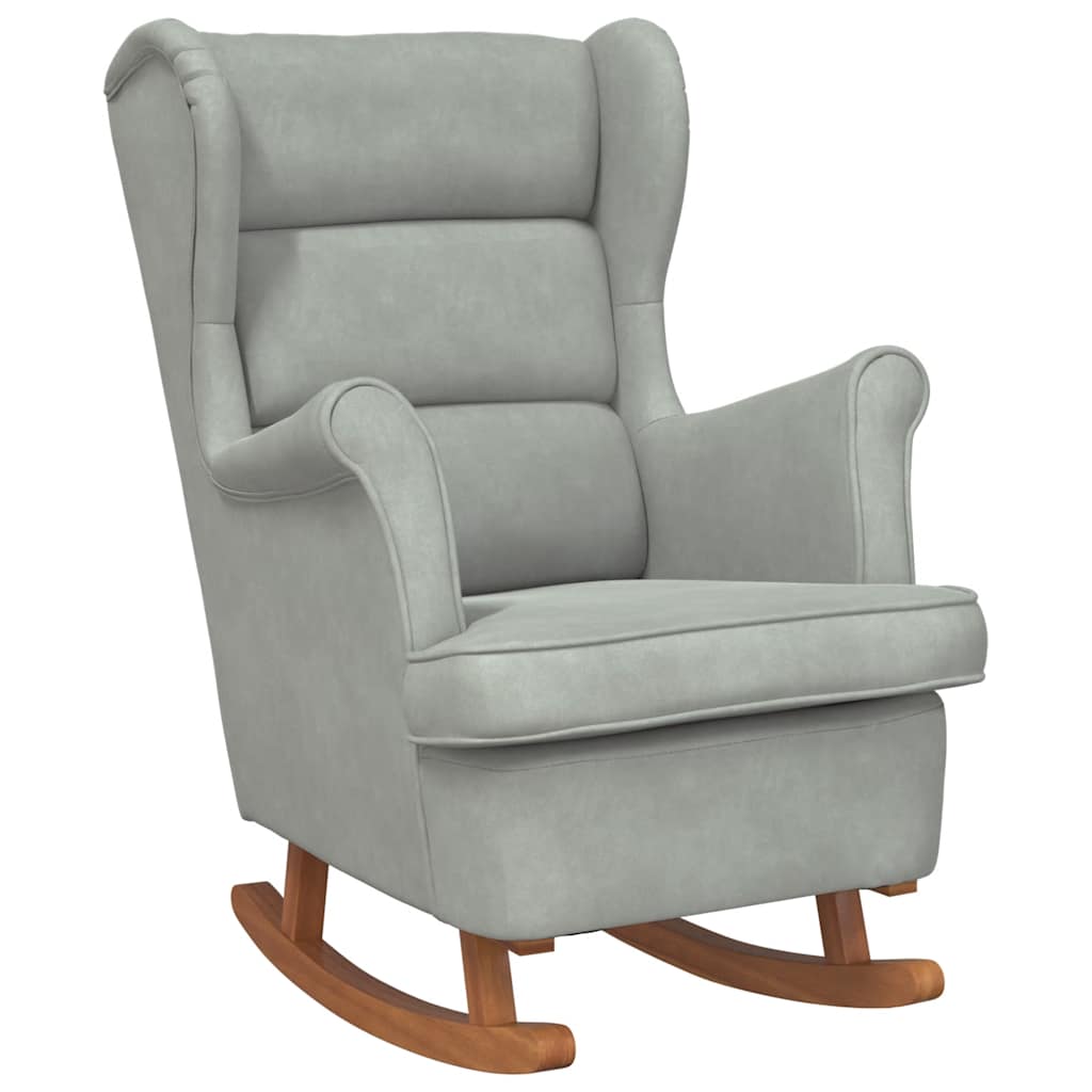 Fauteuil à bascule à oreilles en velours gris clair bois massif - XIOS